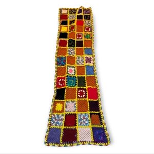 Handmade Multicolor Crochet Patchwork Throw - Bright Yellow Trim